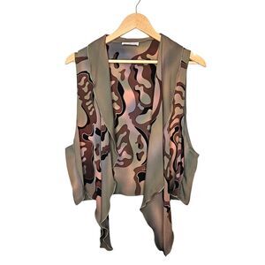 LOUISE BLUMBERG Silk Vest Hand Painted Tie Front Waterfall Drape Artsy Unique OS